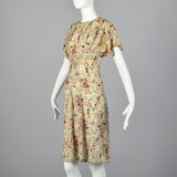 1940s Novelty Print Silk Dress with Neck Tie