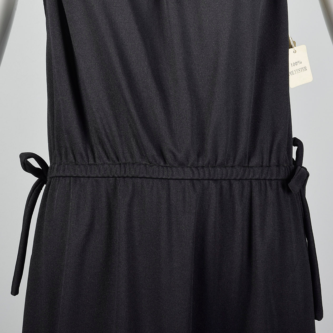 1970s Black Maxi Dress with Faux Drawstring Details
