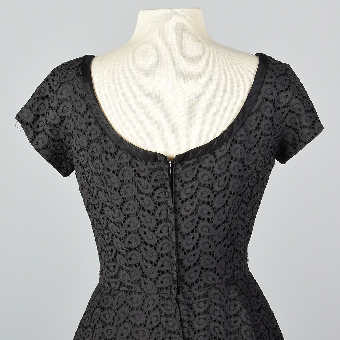 1950s Eyelet Overlay Dress with Large Peplum Waist