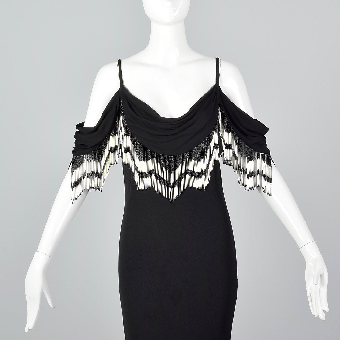 1990s Off the Shoulder Beaded Dress