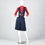 Small 1970s Knit Peplum Blouse and Culottes Set