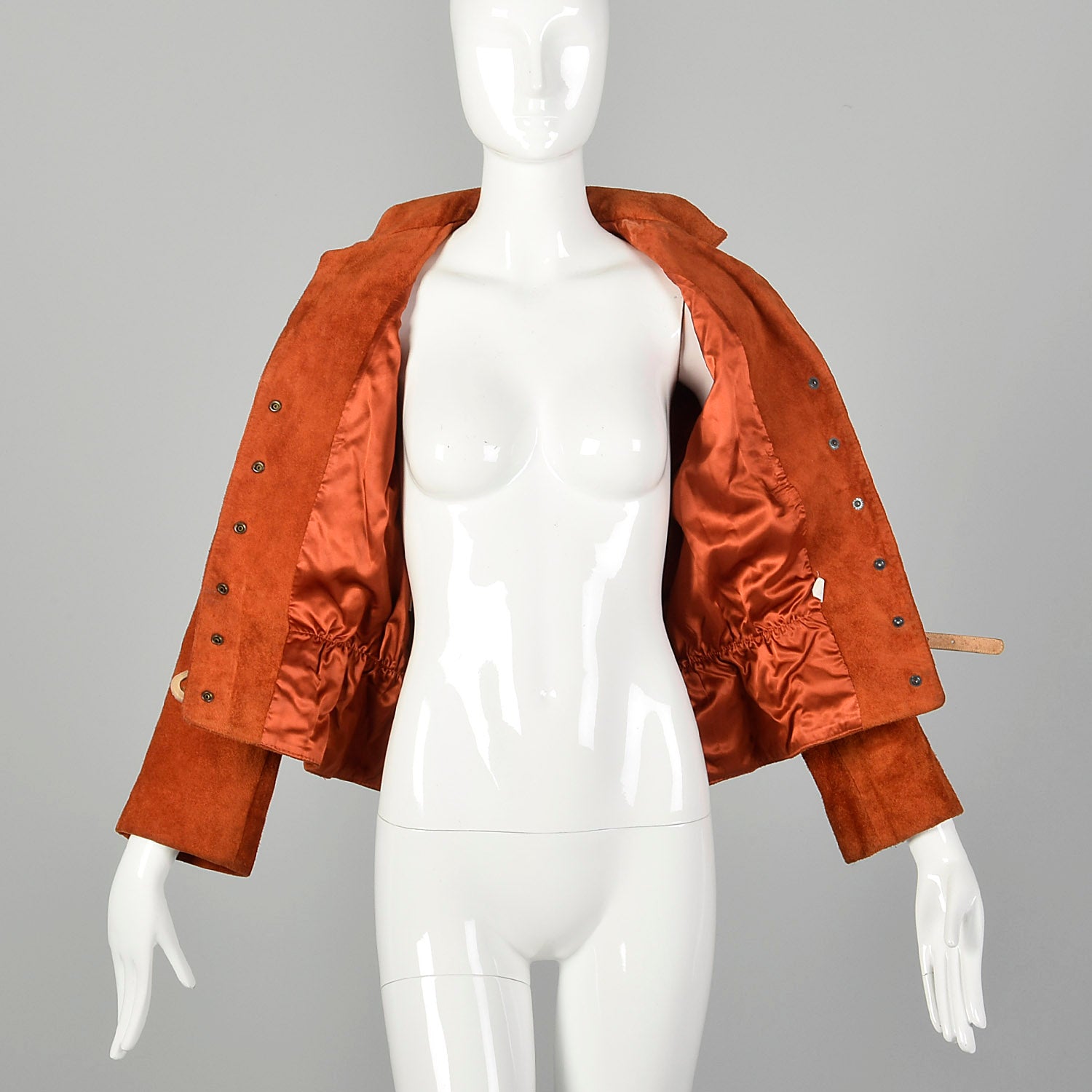 Small 1970s Anne Klein Rust Suede LeatherJacket Boho Autumn Outerwear with Snap Front