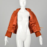 Small 1970s Anne Klein Rust Suede LeatherJacket Boho Autumn Outerwear with Snap Front