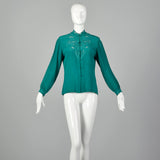 Medium 1960s Kelly Green Silk Blouse