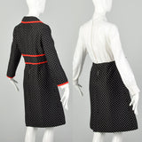 Medium 1970s Dress Jacket Ensemble Pussy Bow Red Black Ivory Knit Set
