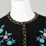 Medium-XXL 1960s Black Beaded Cardigan Sweater