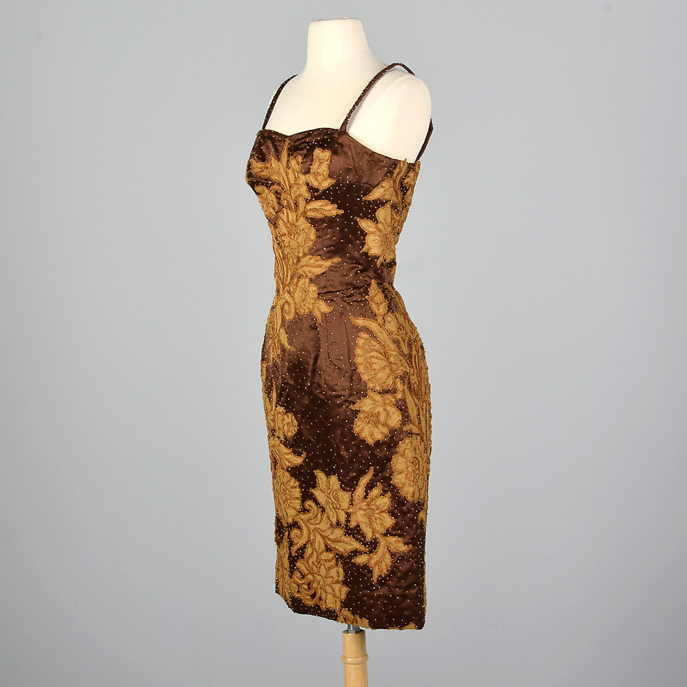1950s Brown Dress with Lace Applique