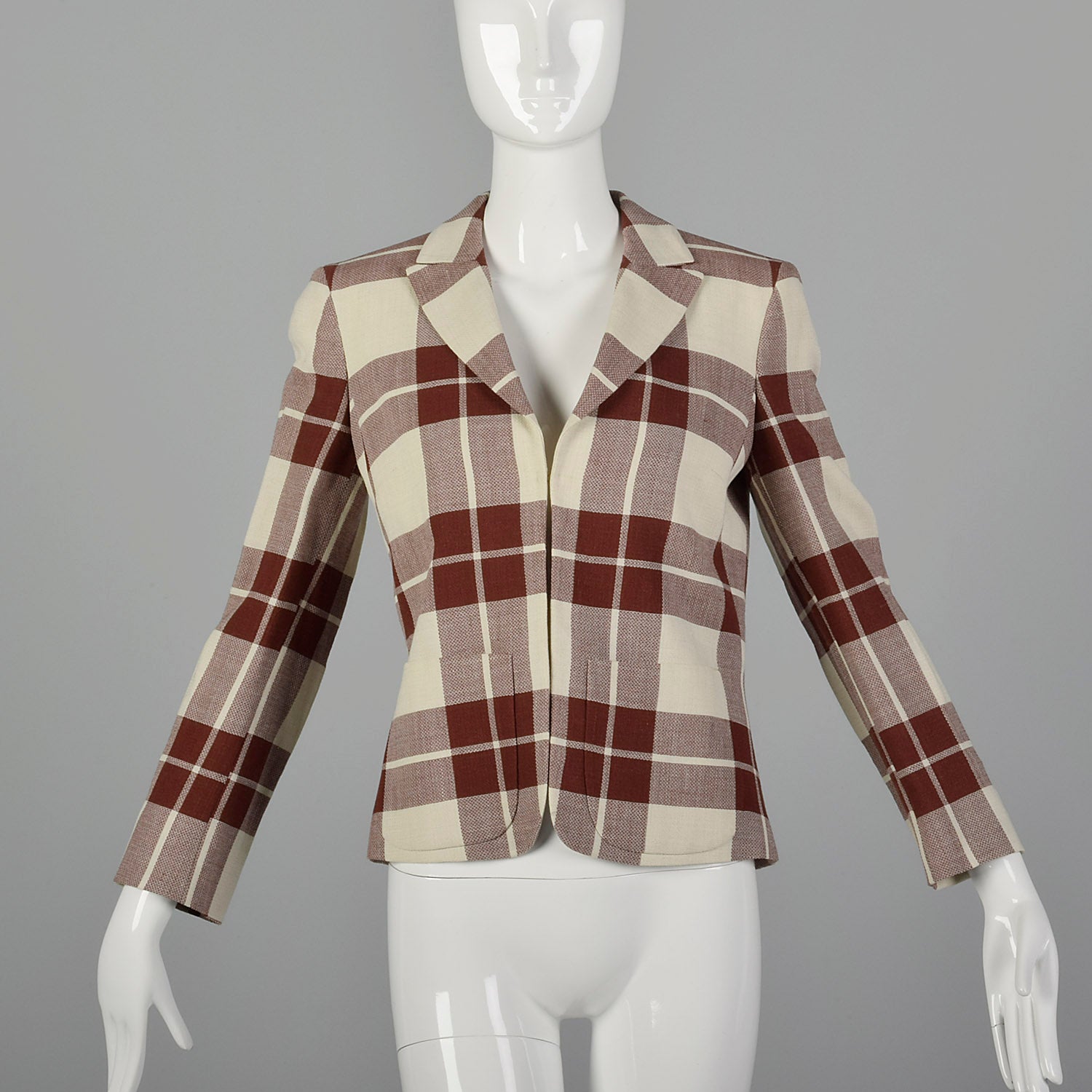 XS Salvatore Ferragamo Beige and Brown Plaid Blazer