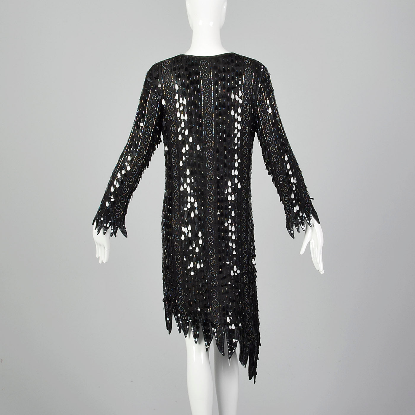 1970s Frank Usher Black Beaded Silk Dress Style & Salvage 1970s Frank Usher Black Beaded Silk Dress Style & Salvage