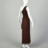 XS 1980s Morton Myles Brown Asymmetric One-Shoulder Maxi Dress
