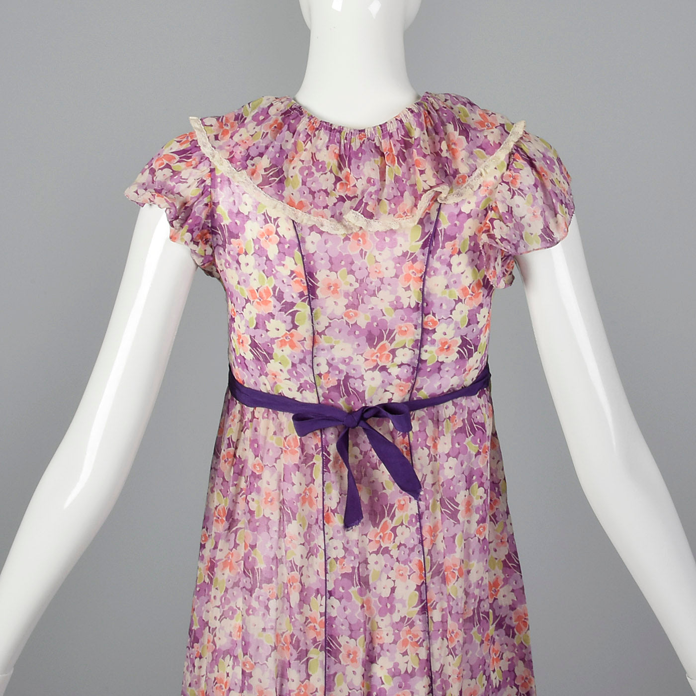 1930s Purple Day Dress in a Sheer Floral Print