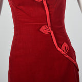 1960s Red Velvet Dress with Asymmetrical Neckline