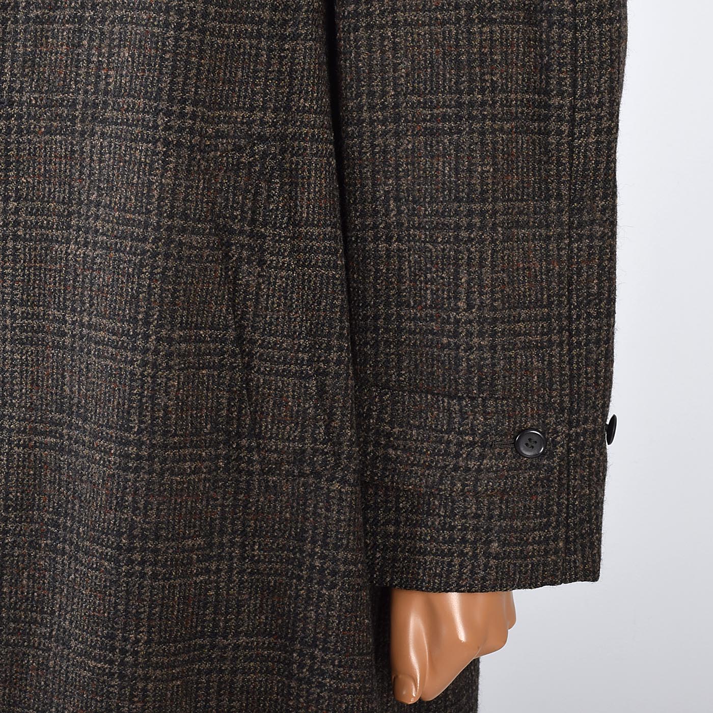 1950s Mens Brown Wool Coat with Windowpane Plaid