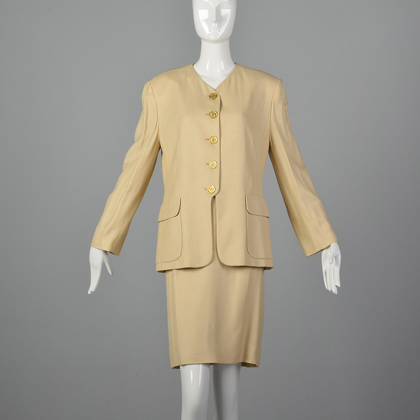 1980s Louis Feraud Beige Skirt Suit