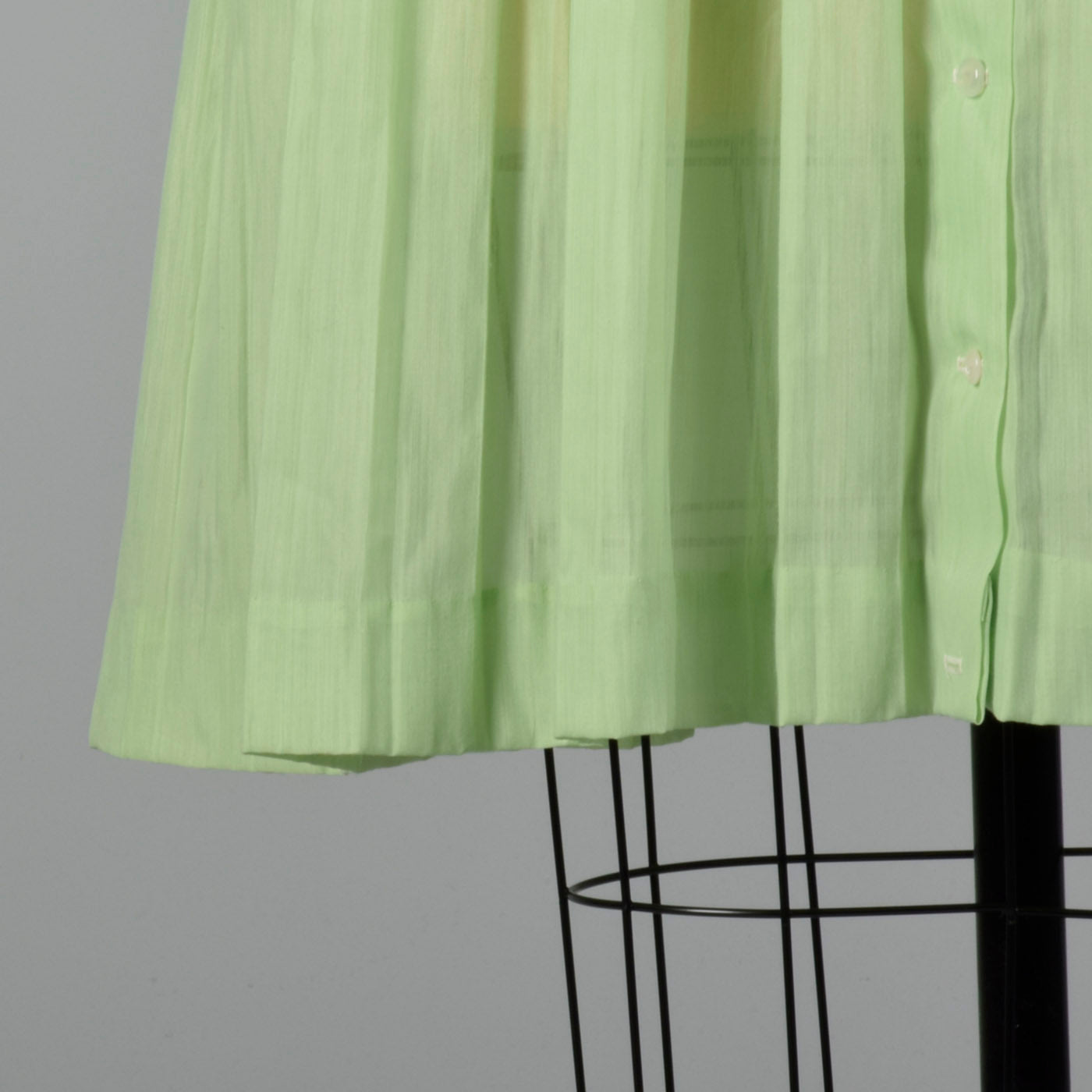 1950s Sheer Green Dress with Ruffle Bodice