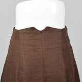 1990s Brown Linen Skirt with Button Front