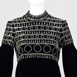 XS 1960s Beaded Black Velvet Dress