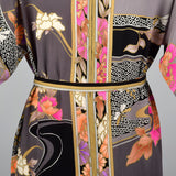 1960s Signed Swirl Print Leonard Paris Silk Dress Fringe Belt
