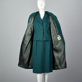 1960s Three Piece Skirt Suit with Matching Winter Coat in Green & Blue Wool