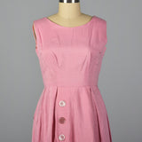 1950s Pink Polished Cotton Dress with Large Buttons