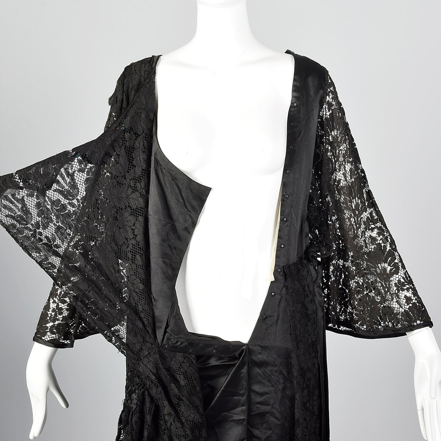 1920s Lace Dress with Hip Sash and Bell Sleeves