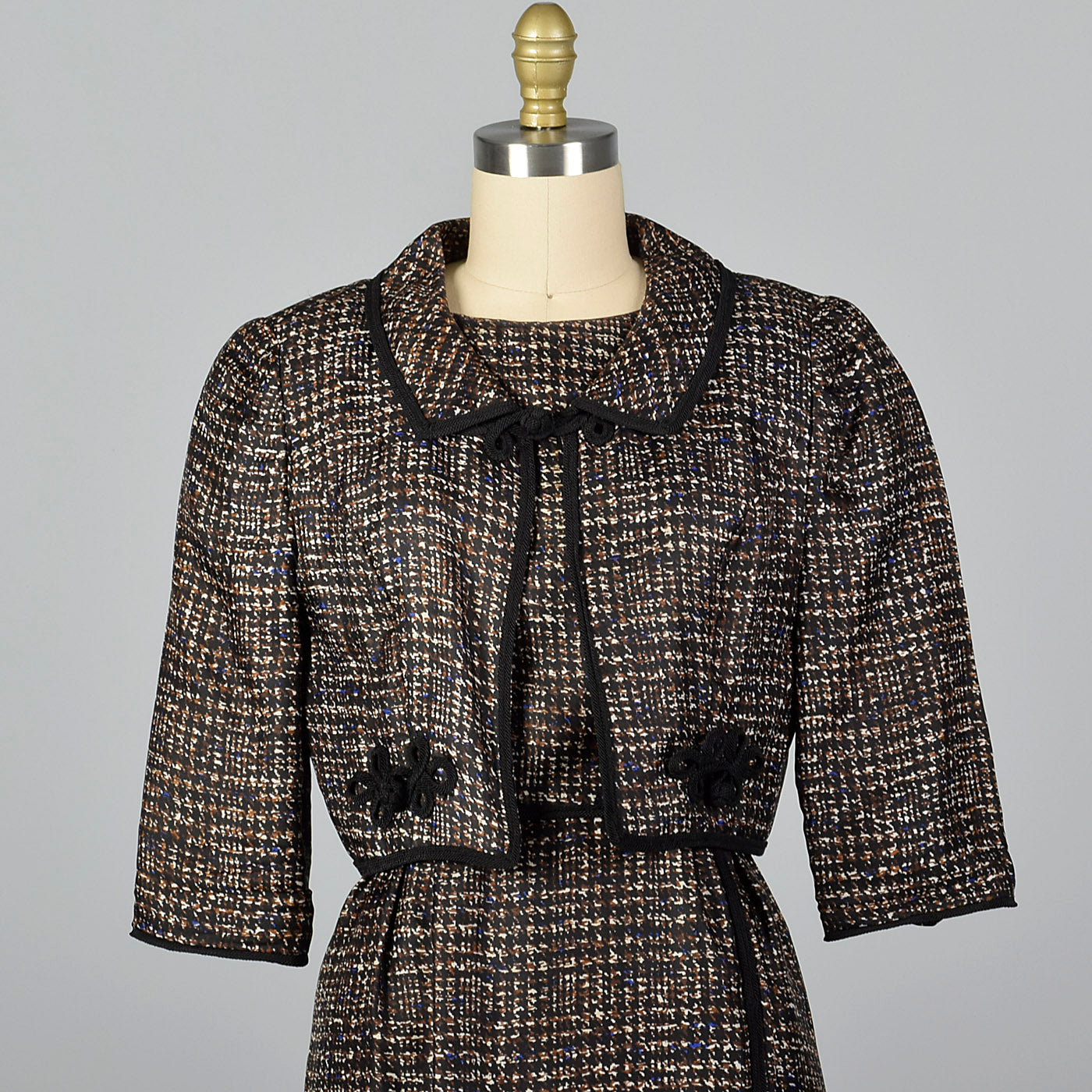 1950s Silk Dress Set with Black Trim