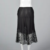 1940s Black Half Slip with Scalloped Sheer Lace Hem
