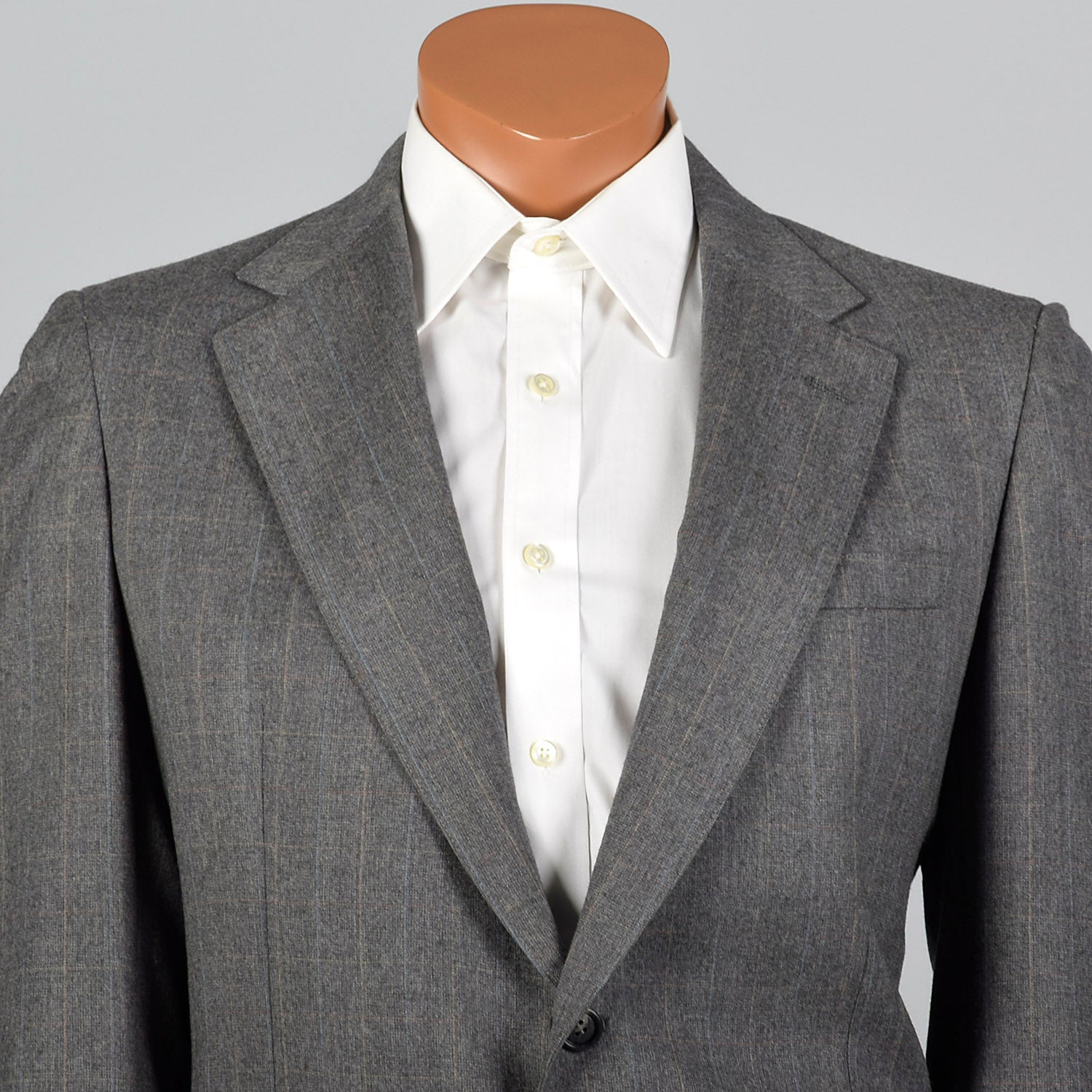 Medium 1970s Gray Windowpane Plaid Suit