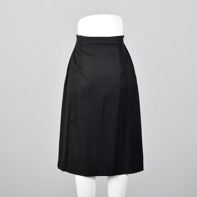 1960s Black Polished Cotton Skirt with White Trim