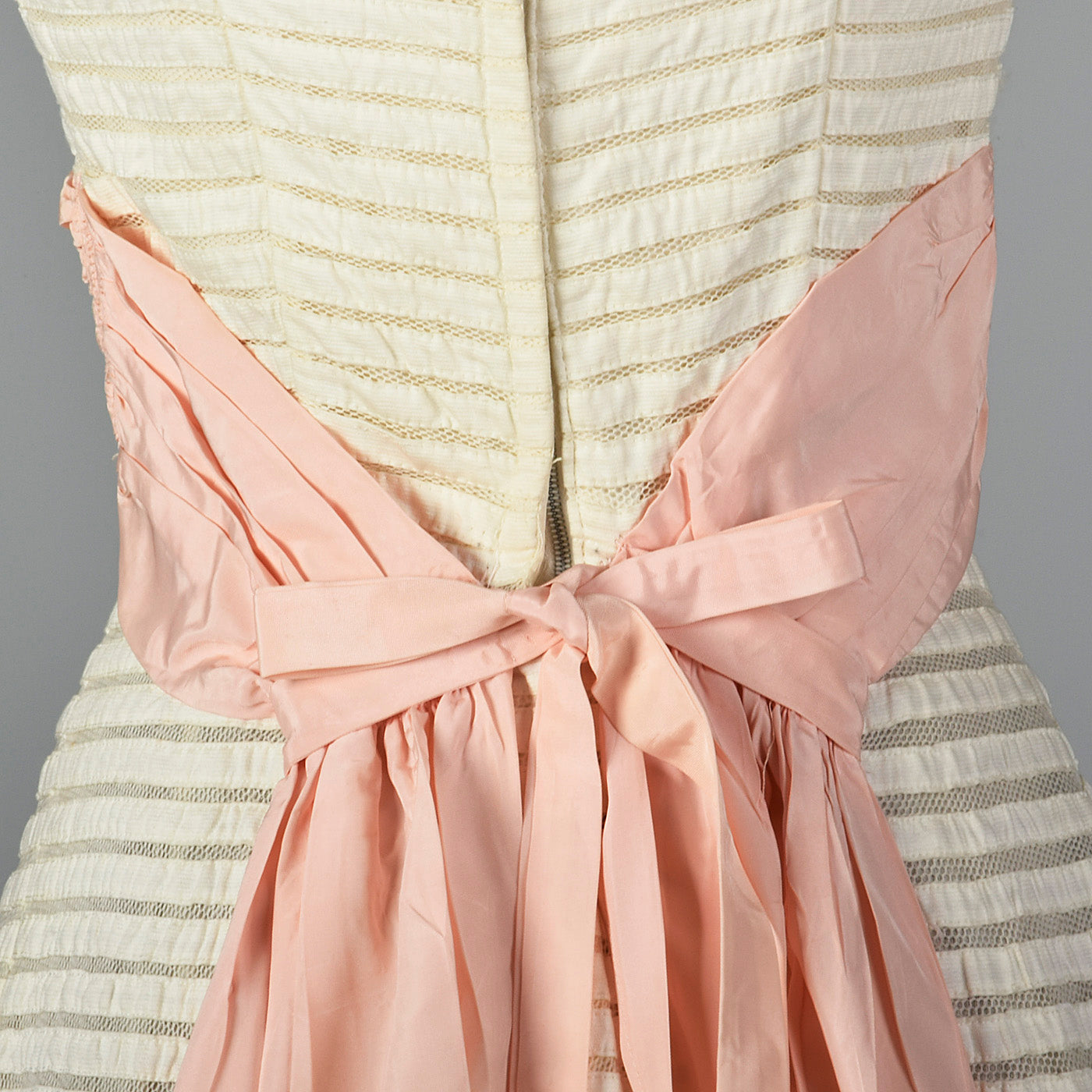 1950s White Party Dress with Sheer Mesh Stripes