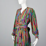 1980s Yves Saint Laurent Colorful Stripe Print Dress