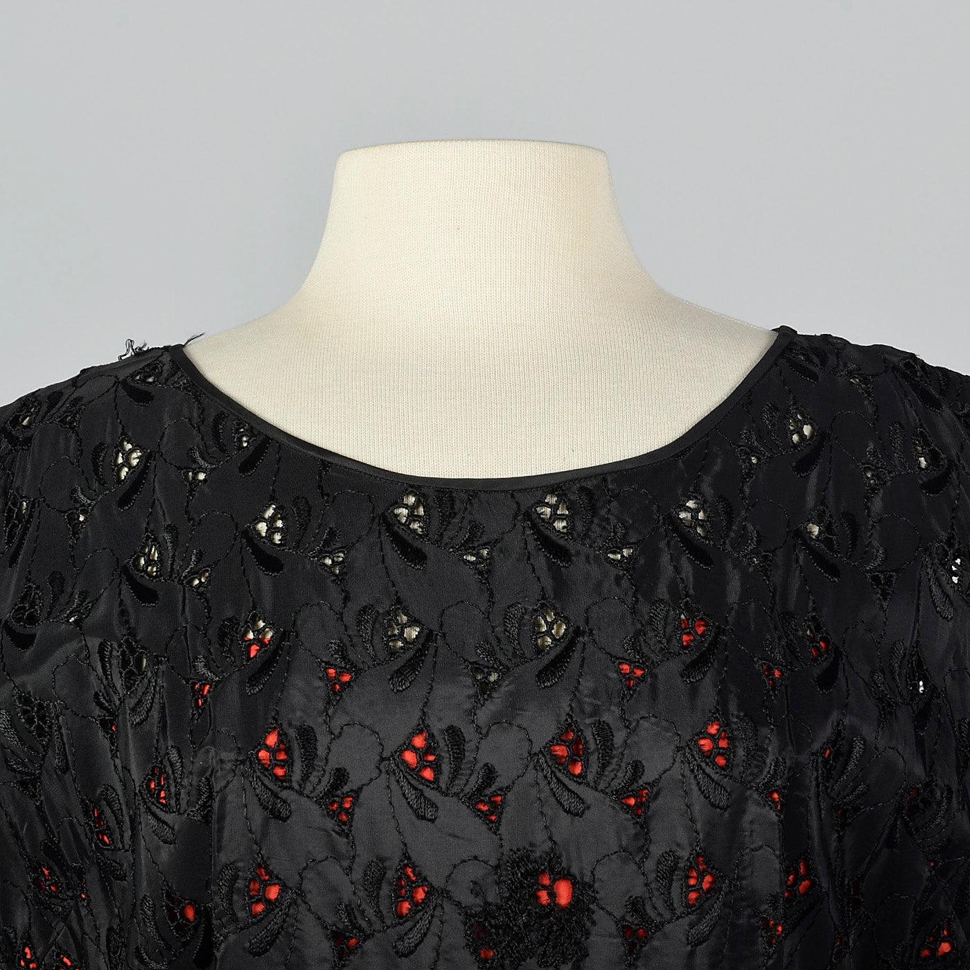 1950s Black Eyelet Dress with Red Lining