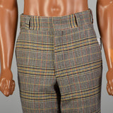 Small 1960s Mens Plaid Wool Pants Flat Front Straight Leg Short