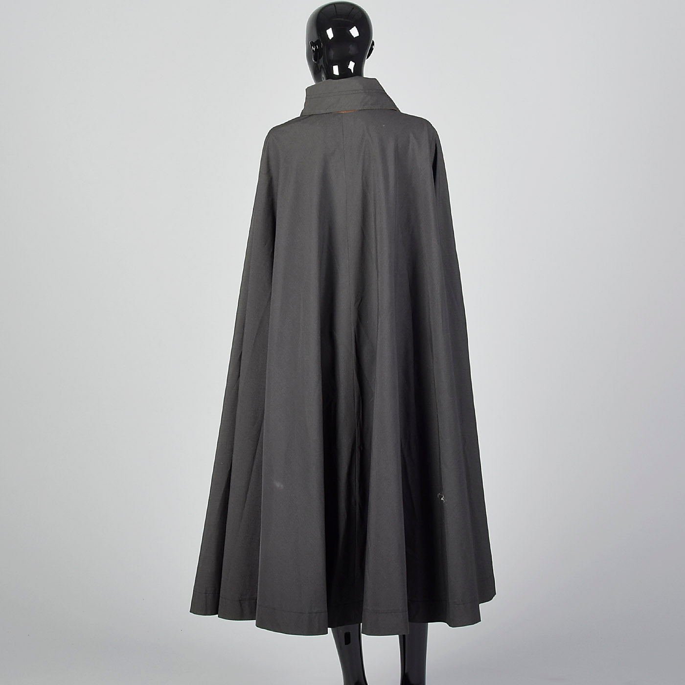 1970s Dark Grey Cape with Leather Trim