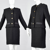 1960s Black Chunky Tweed Skirt Suit