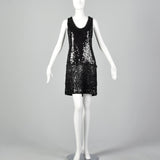 Small 1980s Black Sequin Shift Dress