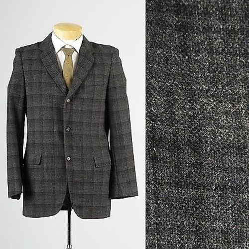 1950s Mens Gray Windowpane Jacket