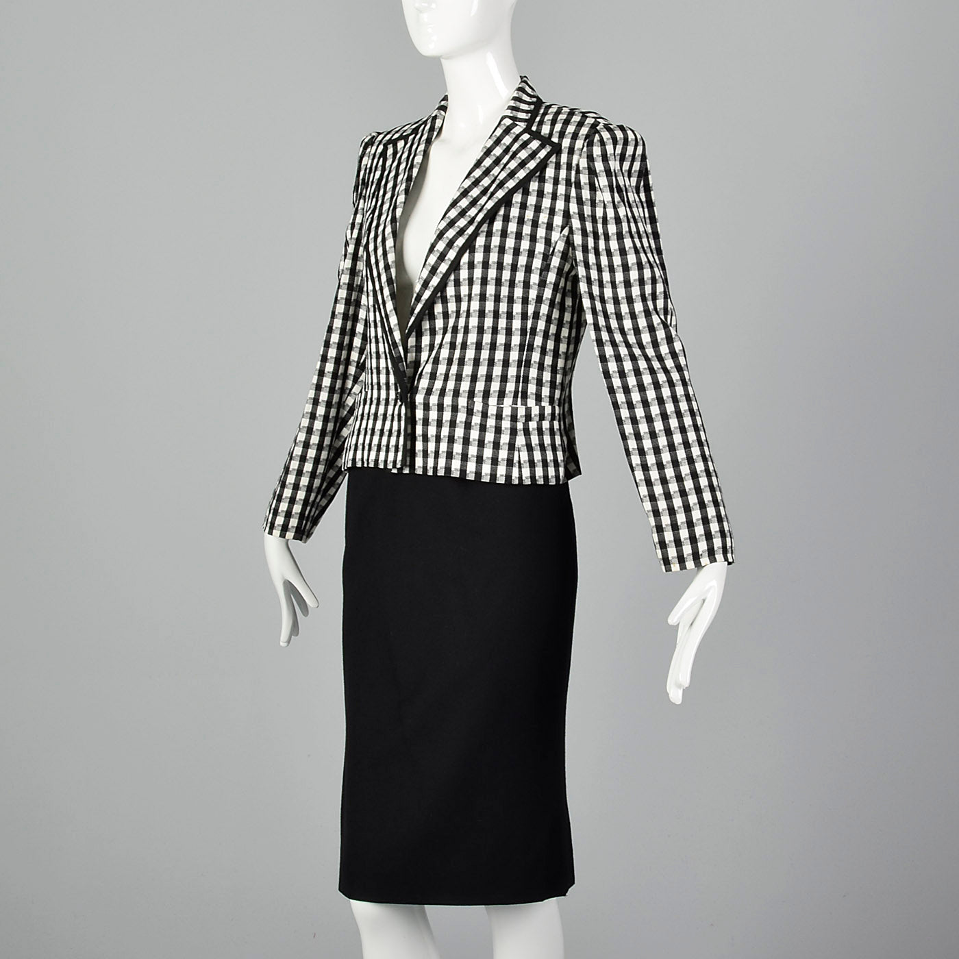 1980s Louis Feraud Black and White Checked Skirt Suit