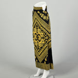 XXS 1970s Mr. Dino Velveteen Skirt Gold Black Print Maxi