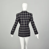 Large 1990s Louis Feraud Plaid Jacket Lightweight Wool Blazer Navy Gray