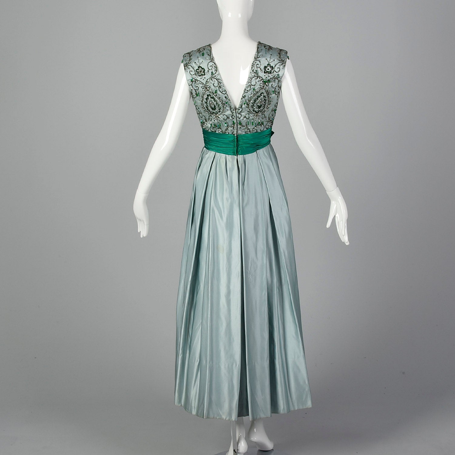 Small 1960s Saks Fifth Blue Beaded Maxi Dress