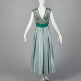 Small 1960s Saks Fifth Blue Beaded Maxi Dress