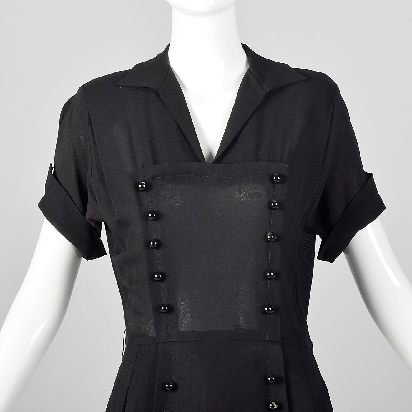 1950s Black Dress with Double Breasted Decorative Buttons