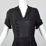 1950s Black Dress with Double Breasted Decorative Buttons