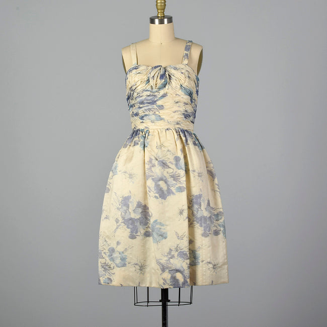 XS 1950s French Floral Cocktail Dress