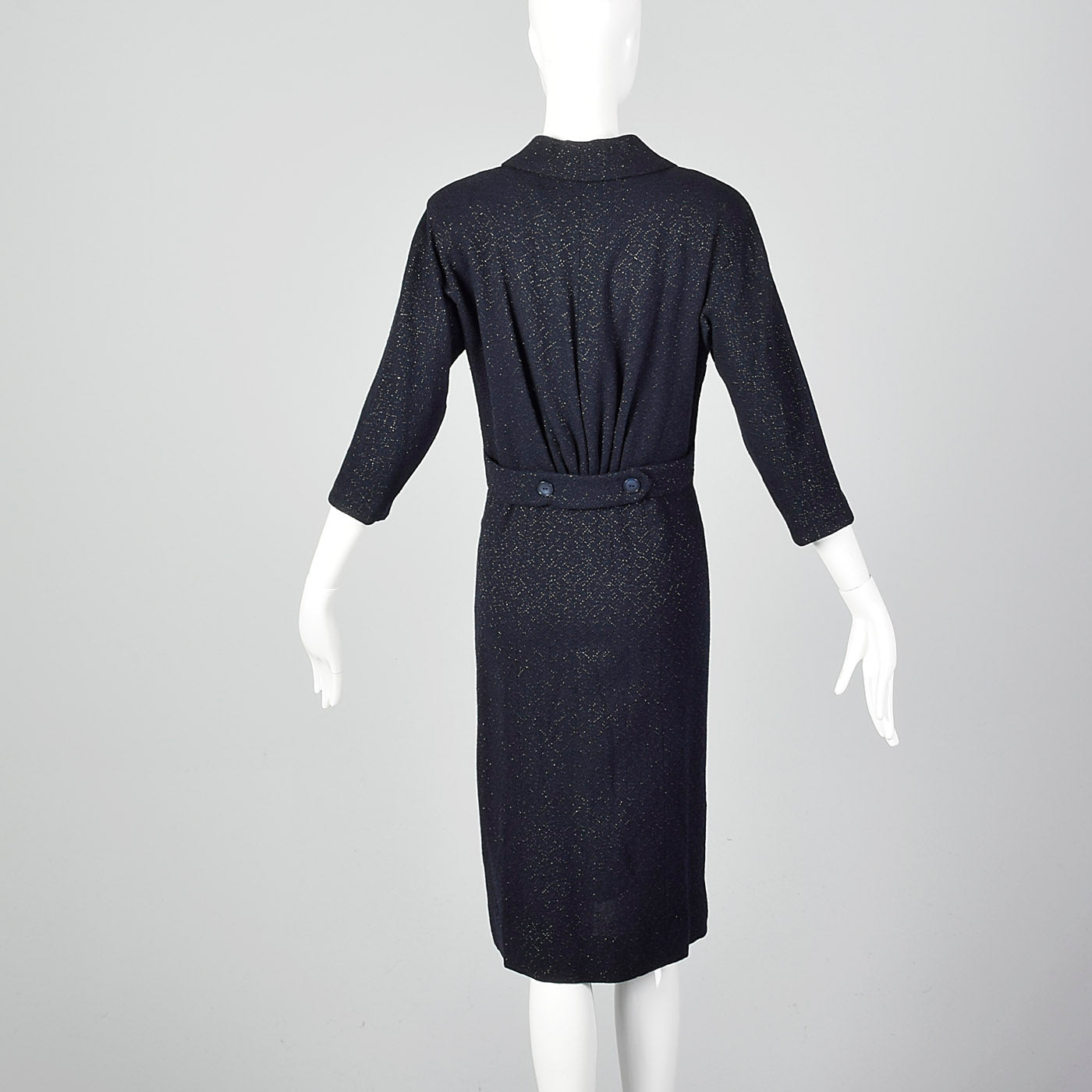 1950s Navy Blue Dress with Silver Glitter Textile