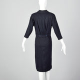 1950s Navy Blue Dress with Silver Glitter Textile