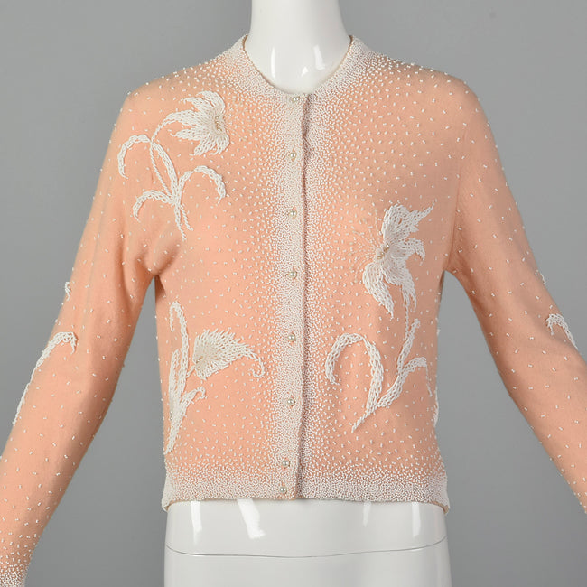 1960s Pink Beaded Cardigan