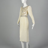 1970s Mary McFadden Couture Beaded and Pleated White Dress