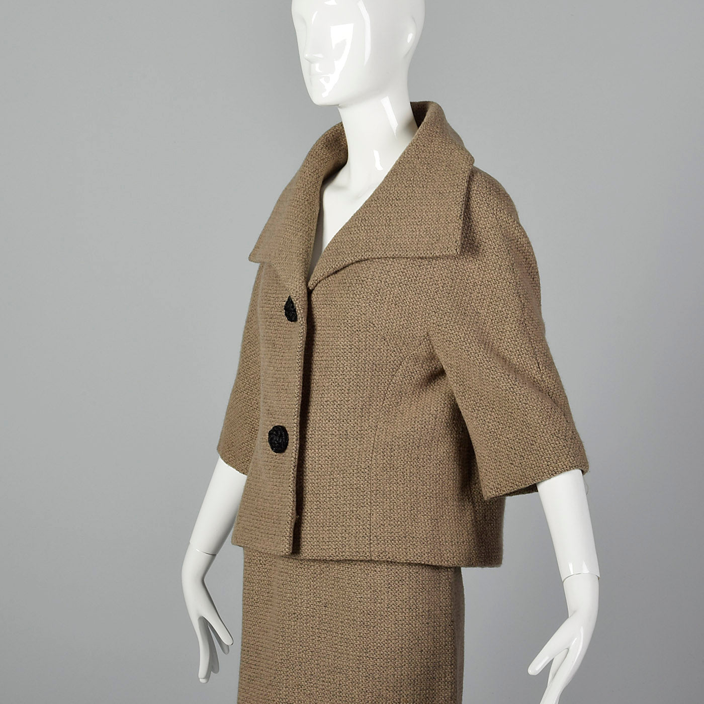 1950s Brown Woven Skirt Suit